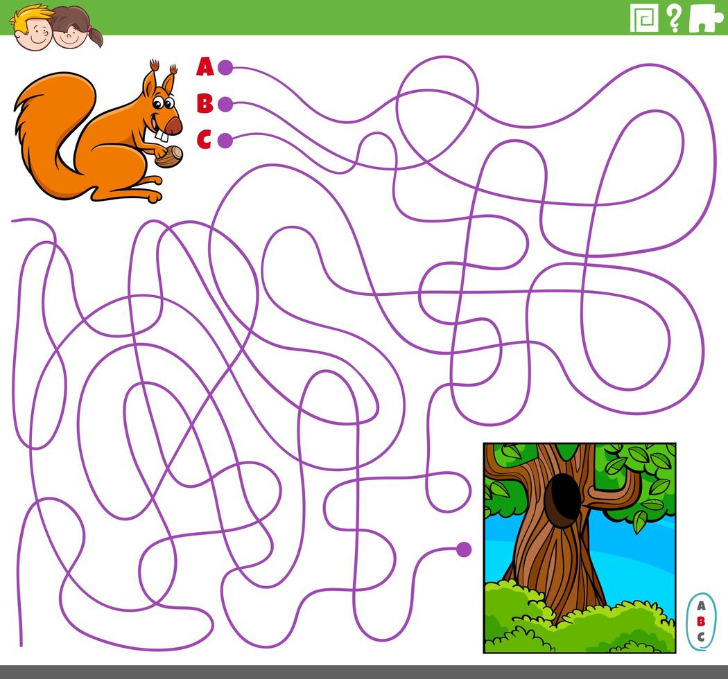 pedagogiskt labyrint spel med tecknad ekorre och ihålig vektor