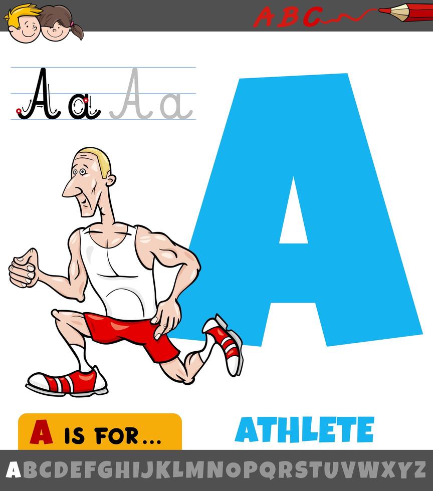 Schreiben Sie ein Arbeitsblatt mit einem Cartoon-Athleten vektor