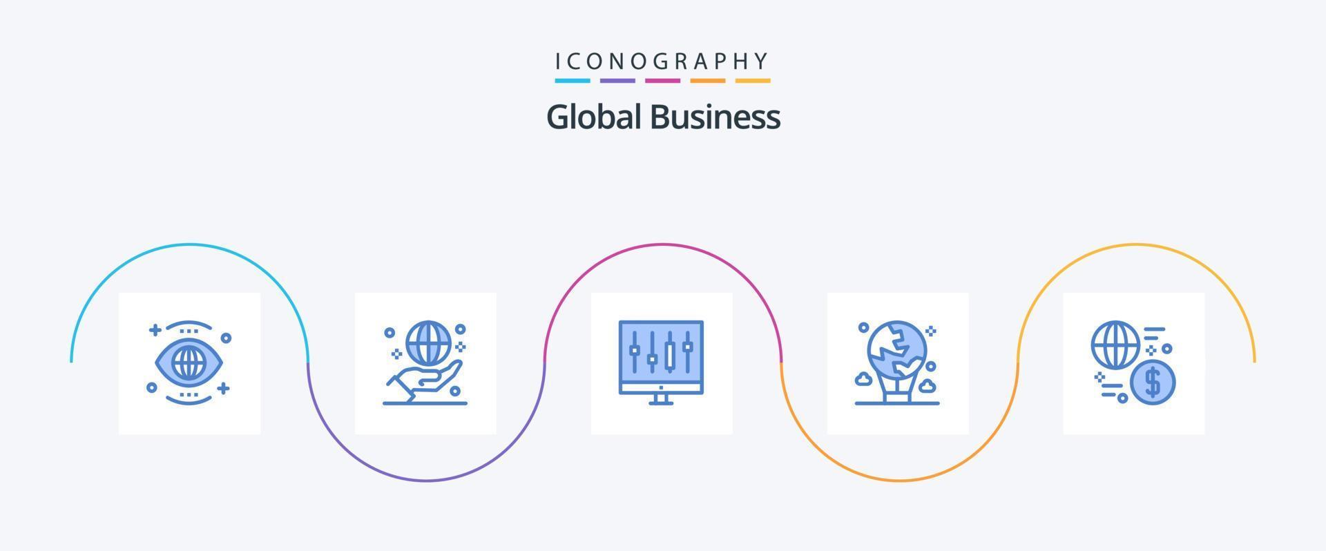 global företag blå 5 ikon packa Inklusive flyga. luft. hand. marknadsföra. data vektor