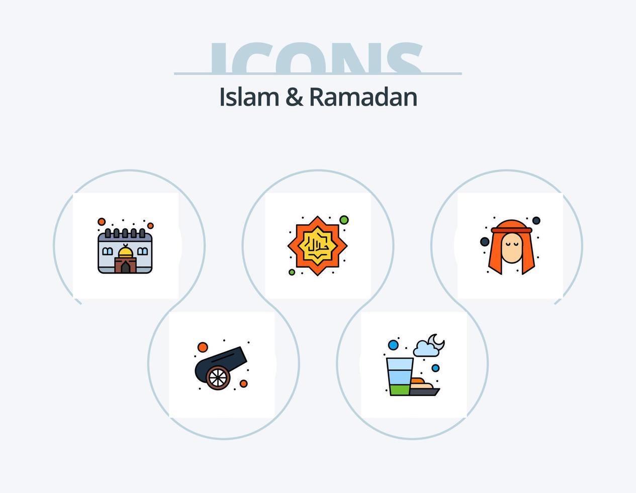 Islam und Ramadan Linie gefüllt Icon Pack 5 Icon Design. Ramadan. Fasten. Schleife. Trinken. Muslim vektor