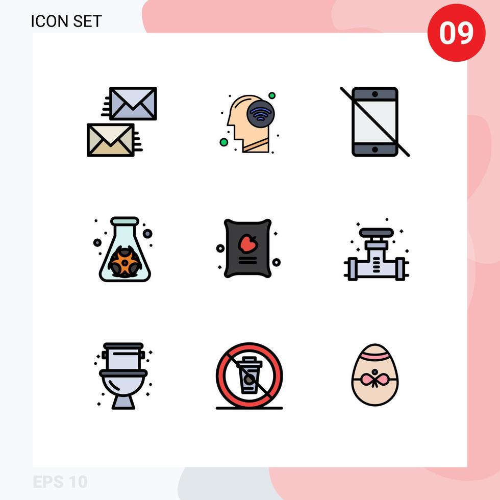 moderner satz von 9 flachen farben und symbolen der gefüllten linie wie abfallgefahr wifi signalflasche pc editierbare vektordesignelemente vektor