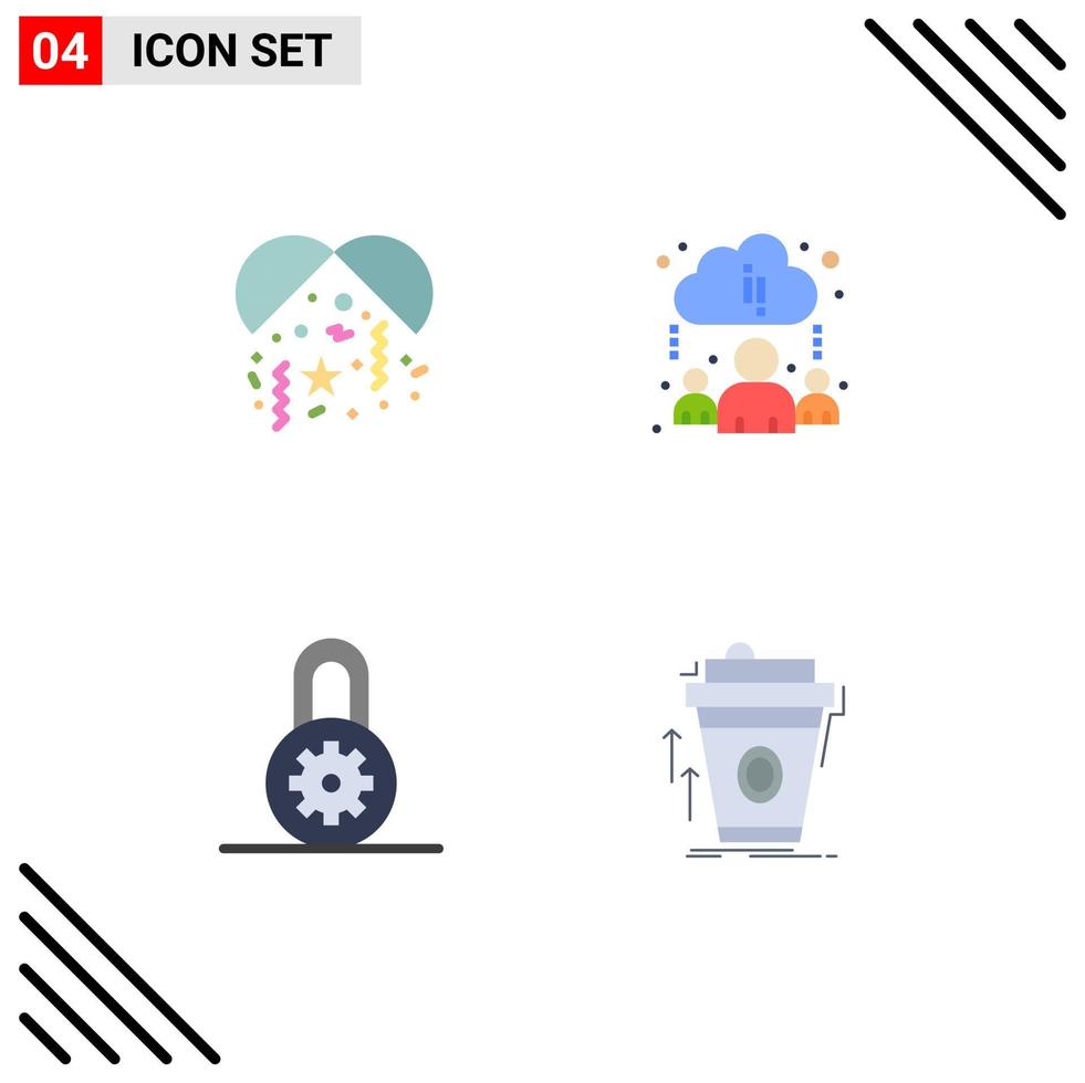 4 användare gränssnitt platt ikon packa av modern tecken och symboler av firande produkt moln kontrollera kaffe redigerbar vektor design element