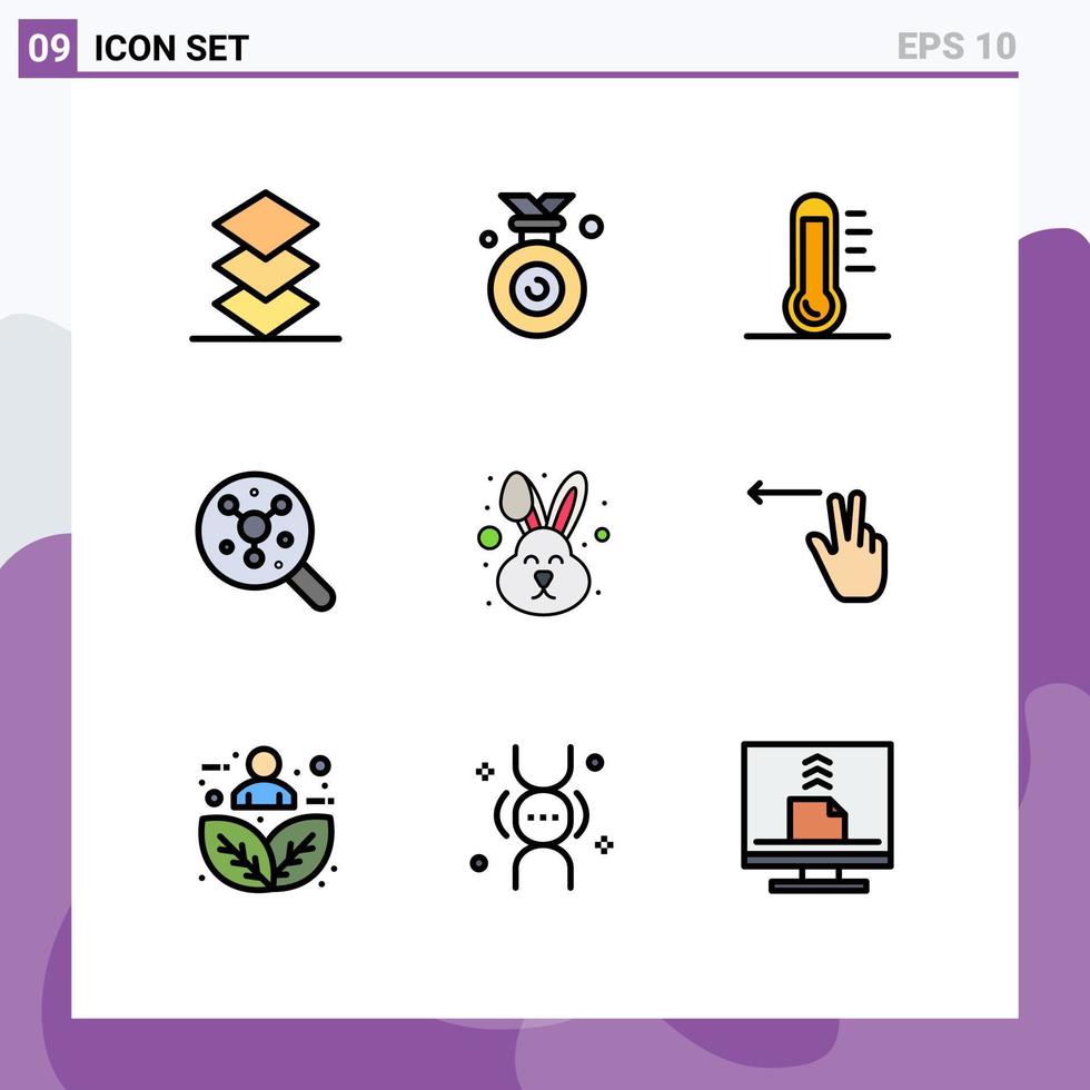 moderner Satz von 9 gefüllten flachen Farben und Symbolen wie Ostern Wissenschaft Ökologie Molekülsuche editierbare Vektordesign-Elemente vektor