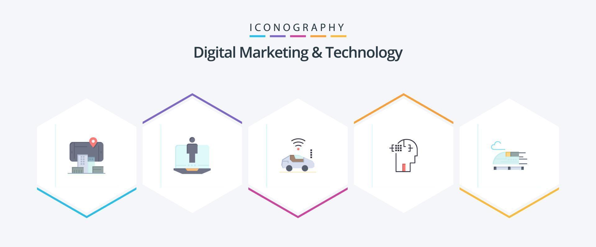 digitales Marketing und Technologie 25 flaches Symbolpaket einschließlich Aufzählungszeichen. Kopf. atou. Mann. künstlich vektor