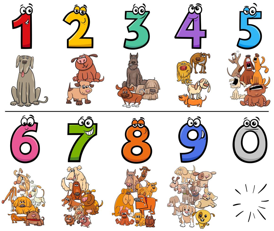 pedagogiska tecknade siffror med hundar djur karaktärer vektor