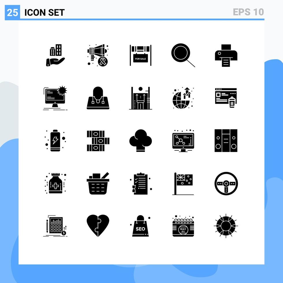 25 universelle solide Glyphen für Web- und mobile Anwendungen Internetdruck Gebäude Druckersuche editierbare Vektordesign-Elemente vektor