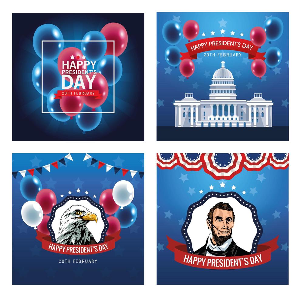 Happy Presidents Day Poster mit einer Reihe von Szenen vektor