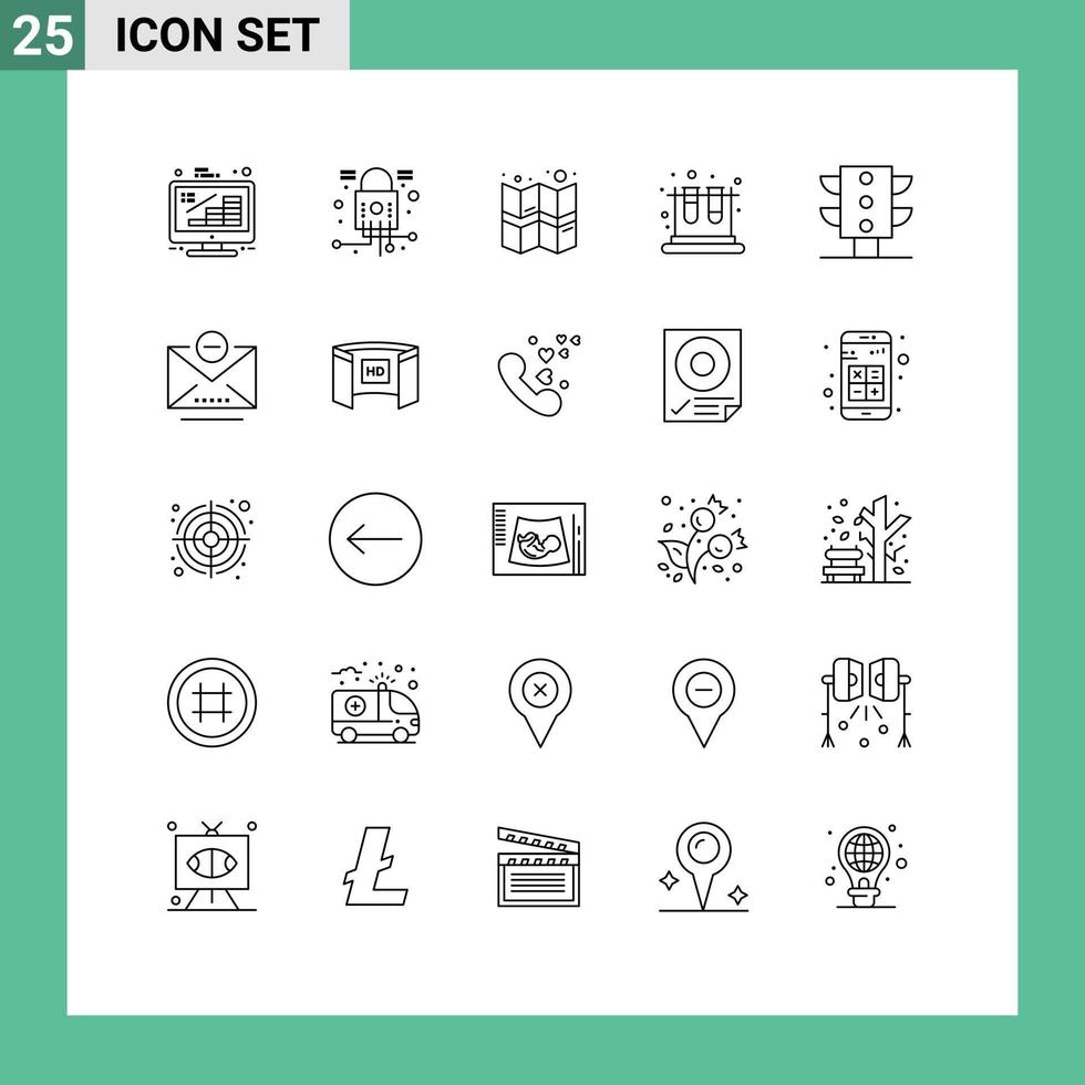 modern uppsättning av 25 rader pictograph av Kartor utbildning säkerhet testa skola redigerbar vektor design element