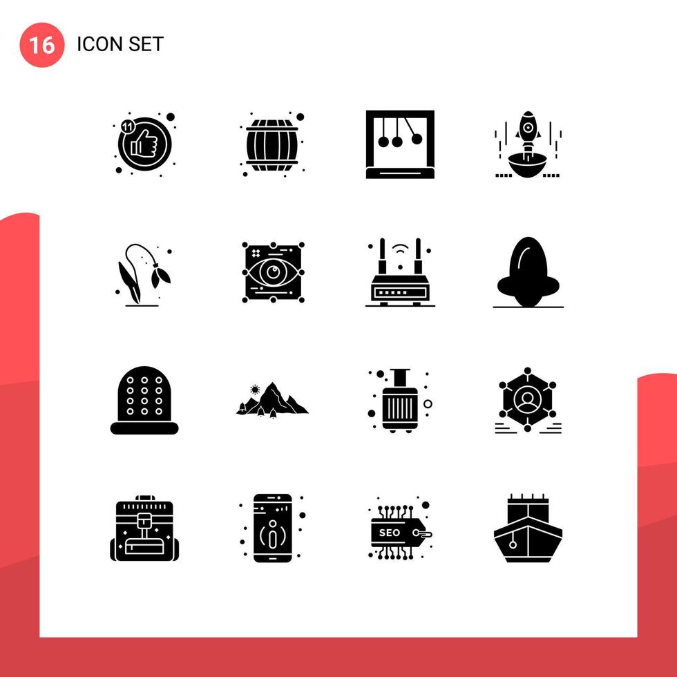 16 universelle solide Glyphen, die für Web- und mobile Anwendungen festgelegt werden. Bearbeitbare Vektordesign-Elemente für florale Raumschiffwiegenunternehmer vektor