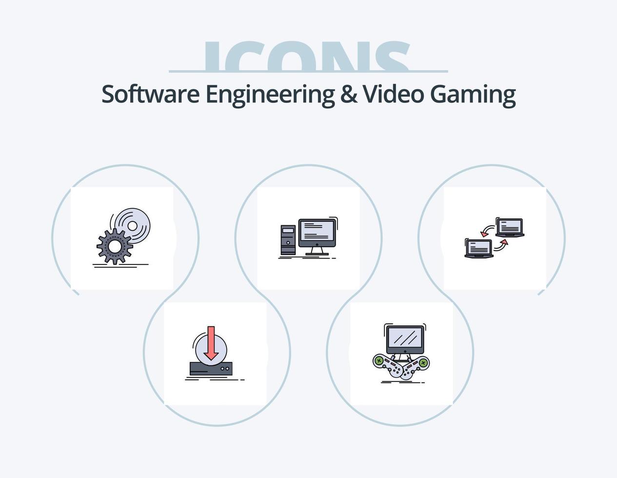 programvara teknik och video gaming linje fylld ikon packa 5 ikon design. spelande. trösta. st. vetenskap. utvecklare vektor