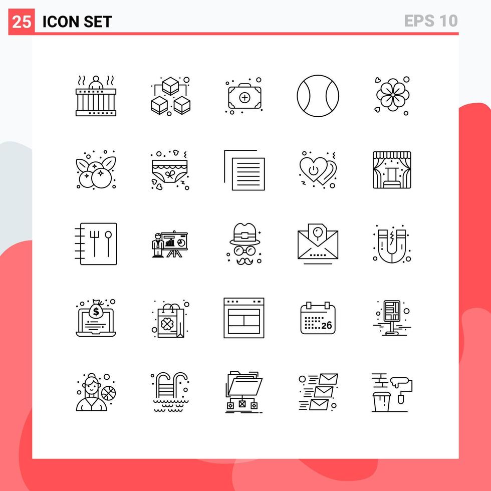 uppsättning av 25 modern ui ikoner symboler tecken för körsbär natur väska blomma sport redigerbar vektor design element