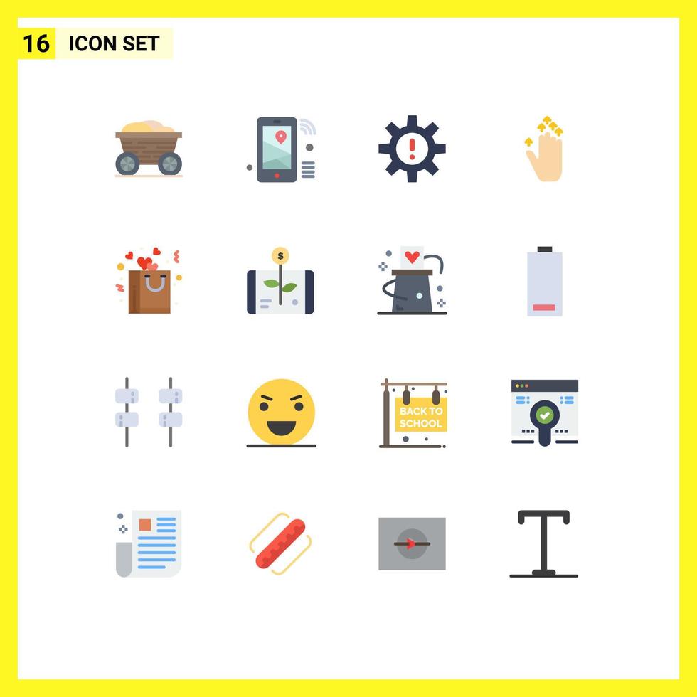 Stock Vector Icon Pack mit 16 Linienzeichen und Symbolen für Taschenhandpfeil WLAN-Gestenressourcen editierbares Paket kreativer Vektordesignelemente