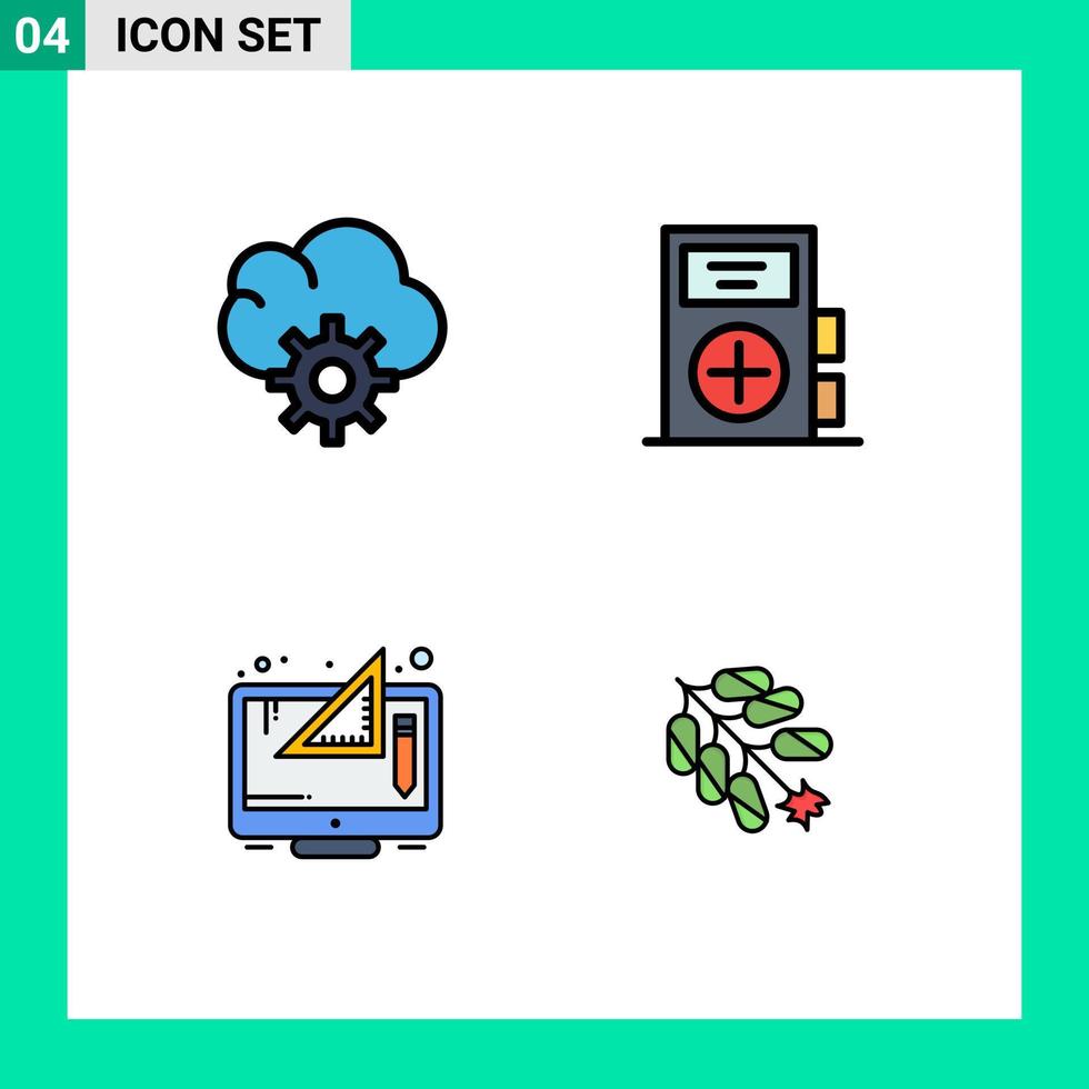 moderner Satz von 4 gefüllten flachen Farben Piktogramm von Cloud-Design-Krankheit-Gesundheitsgrafik editierbare Vektordesign-Elemente vektor