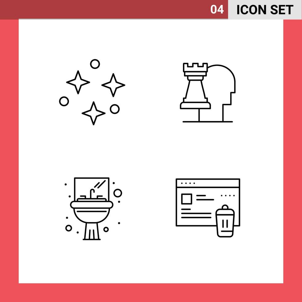 Gruppe von 4 modernen Filledline-Flachfarben für Naturwaschbecken-Sterne moderne spiegelbearbeitbare Vektordesign-Elemente vektor