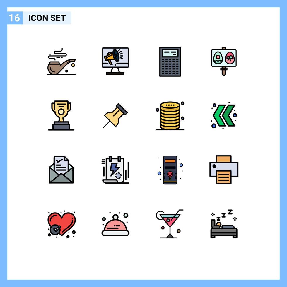 16 universelle, flache, farbgefüllte Linien für Web- und mobile Anwendungen. Arbeiterurlaub berechnen Osterei editierbare kreative Vektordesign-Elemente vektor