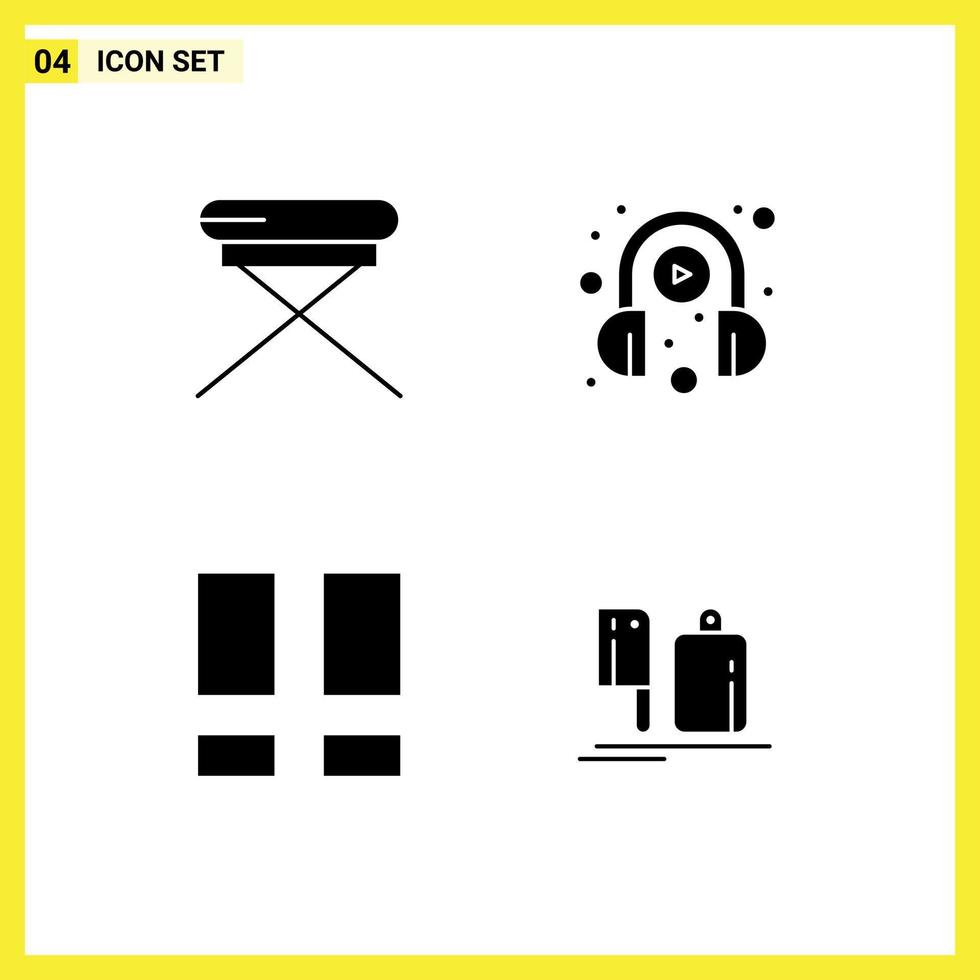 Satz von 4 modernen ui-Symbolen Symbole Zeichen für Stuhlschnittstelle Sitz lernen Foto editierbare Vektordesign-Elemente vektor