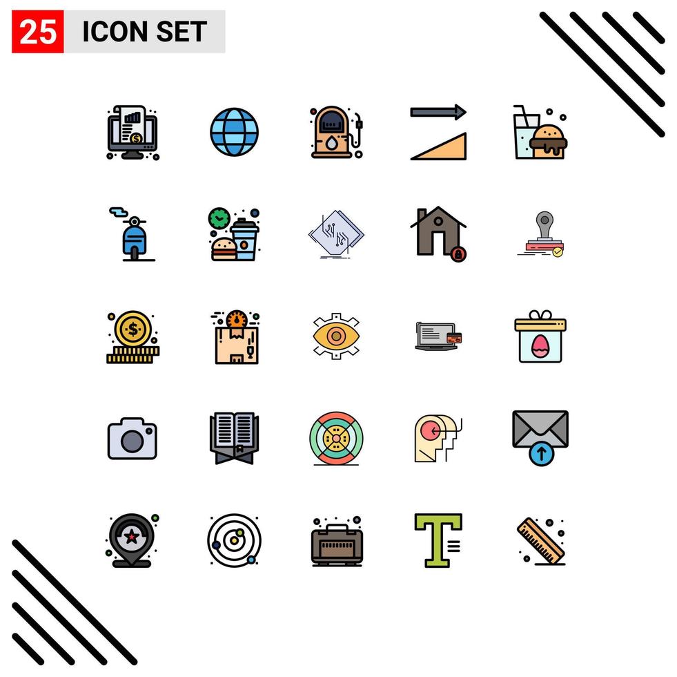 Aktienvektor-Icon-Pack mit 25 Zeilenzeichen und Symbolen für die Energiesortierung von Speisen und Getränken aufsteigend editierbare Vektordesign-Elemente vektor