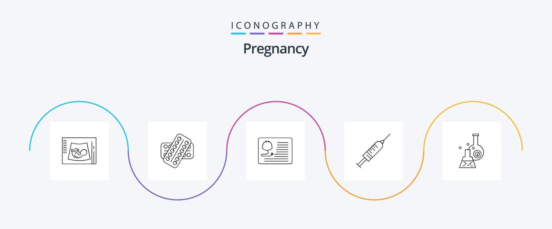 Schwangerschaftslinie 5 Icon Pack inklusive Impfstoff. Spritze. Tablette. medizinisch. Kardiologie vektor