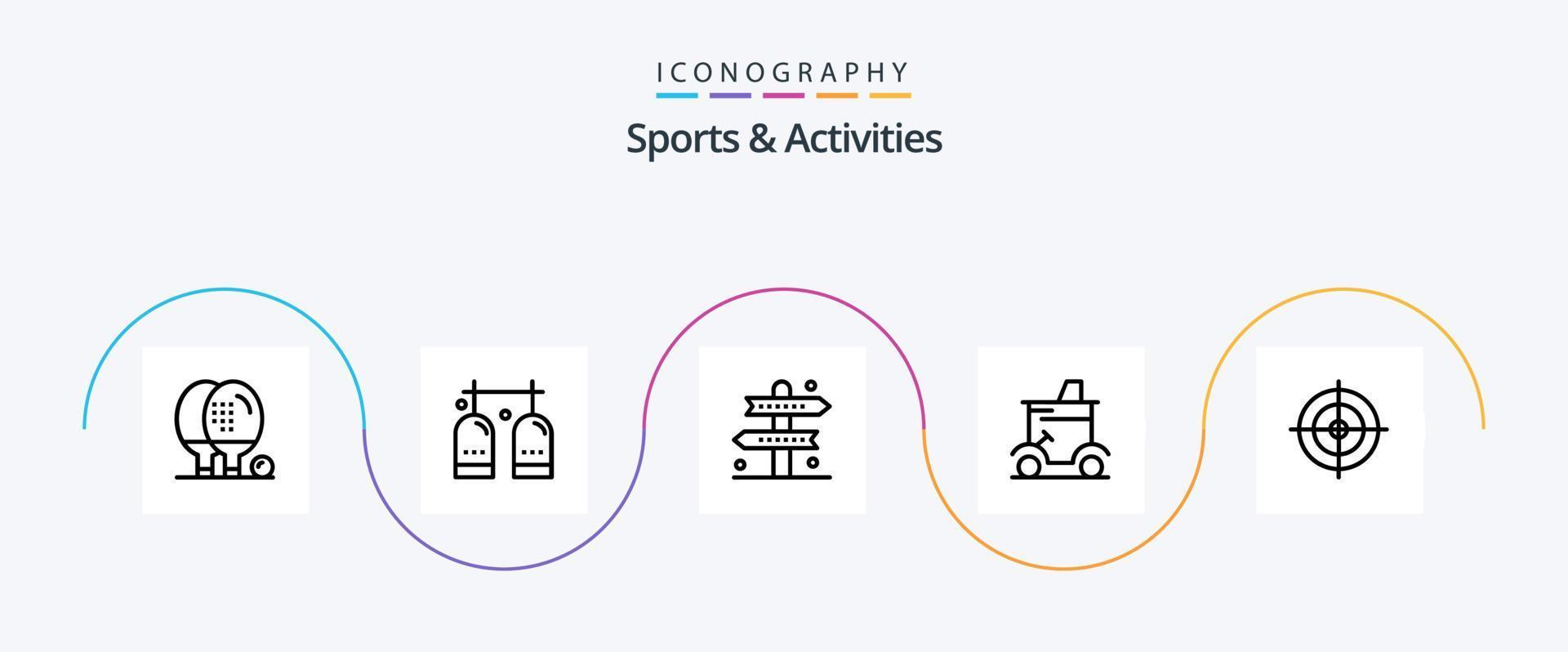 sporter och aktiviteter linje 5 ikon packa Inklusive golf bil. vagn. gas. rekreation. vägbeskrivning vektor