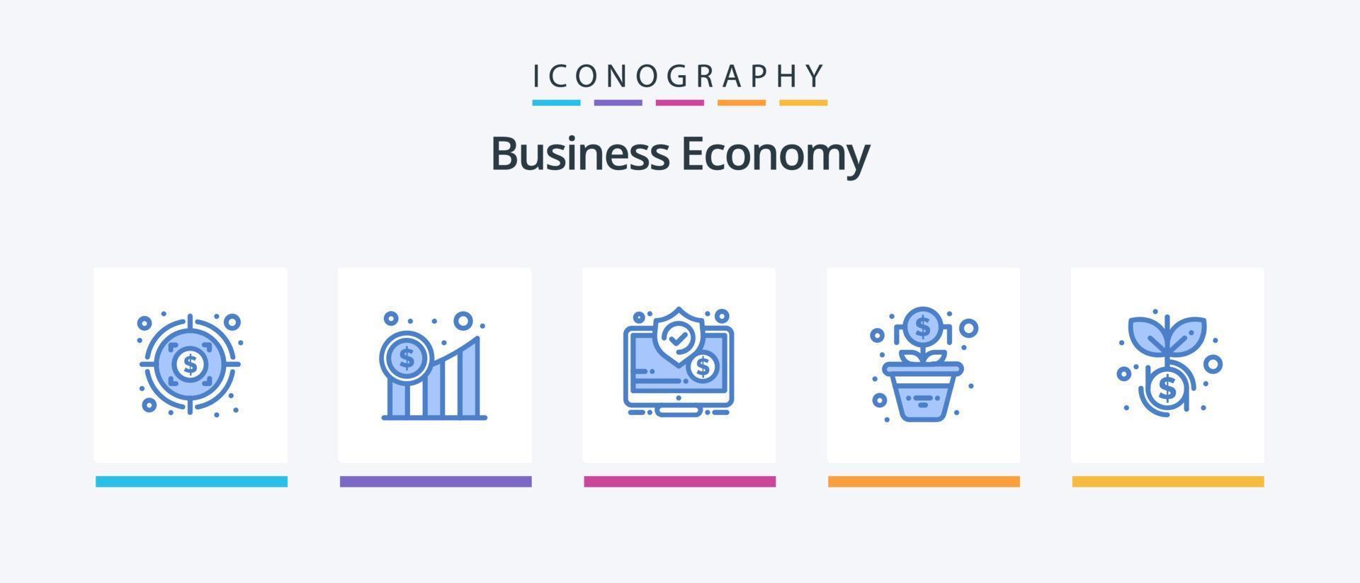 ekonomi blå 5 ikon packa Inklusive investering. dollar. övervaka. träd. tillväxt. kreativ ikoner design vektor