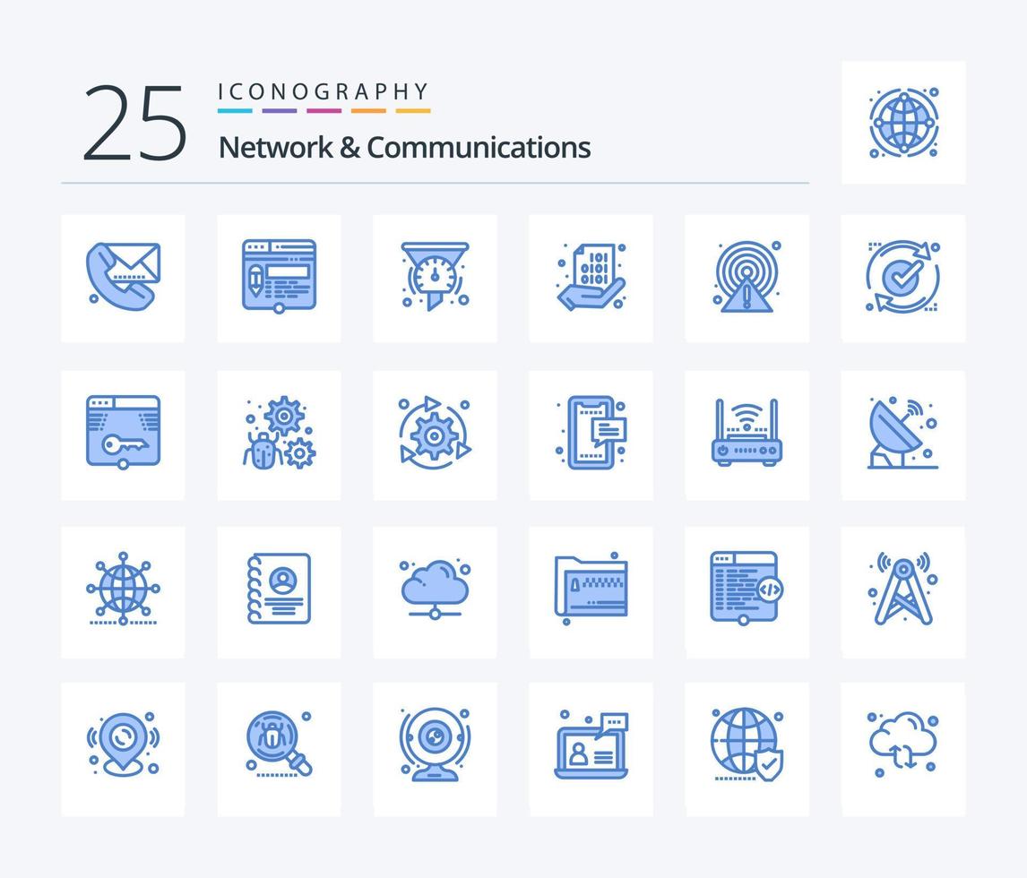 netzwerk und kommunikation 25 blaues ikonenpaket einschließlich teilen. Code. Webseite. Leistung. Armaturenbrett vektor
