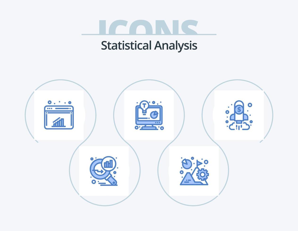 Statistische Analyse blau Icon Pack 5 Icon Design. Analyse. Geschäftsbericht. Mission. Geschäftsidee. Netz vektor