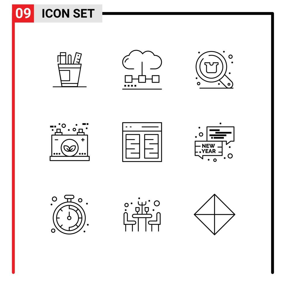 uppsättning av 9 kommersiell konturer packa för batteri affär datoranvändning Sök köpa redigerbar vektor design element