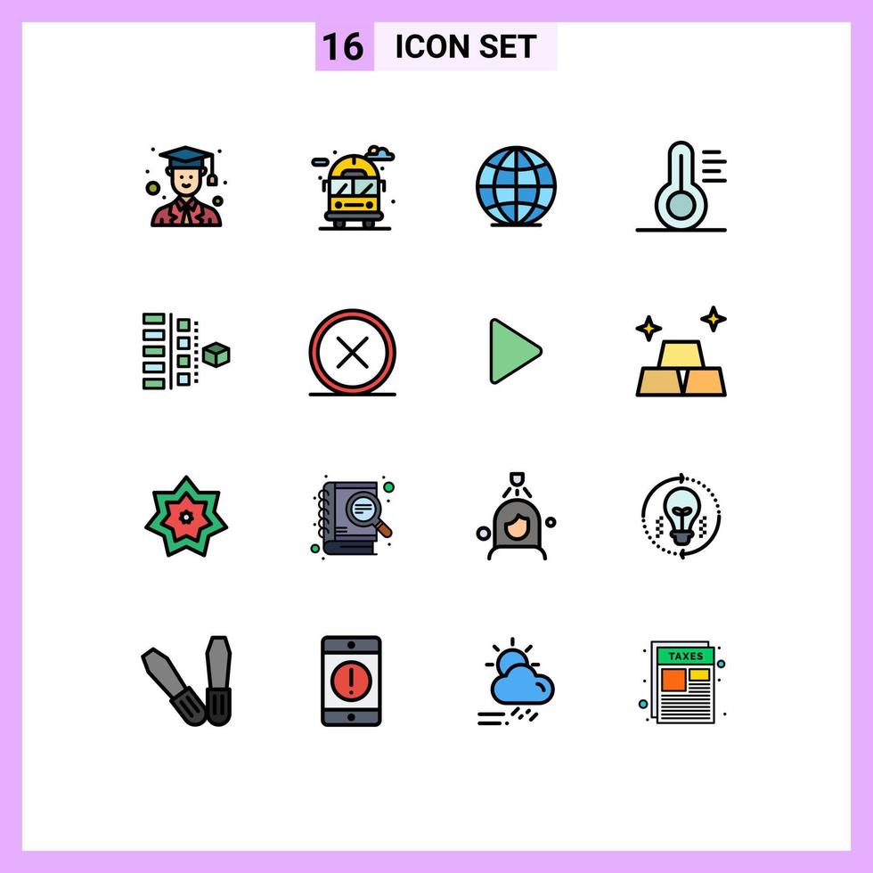 piktogram uppsättning av 16 enkel platt Färg fylld rader av produkt planen klot faser verktyg redigerbar kreativ vektor design element