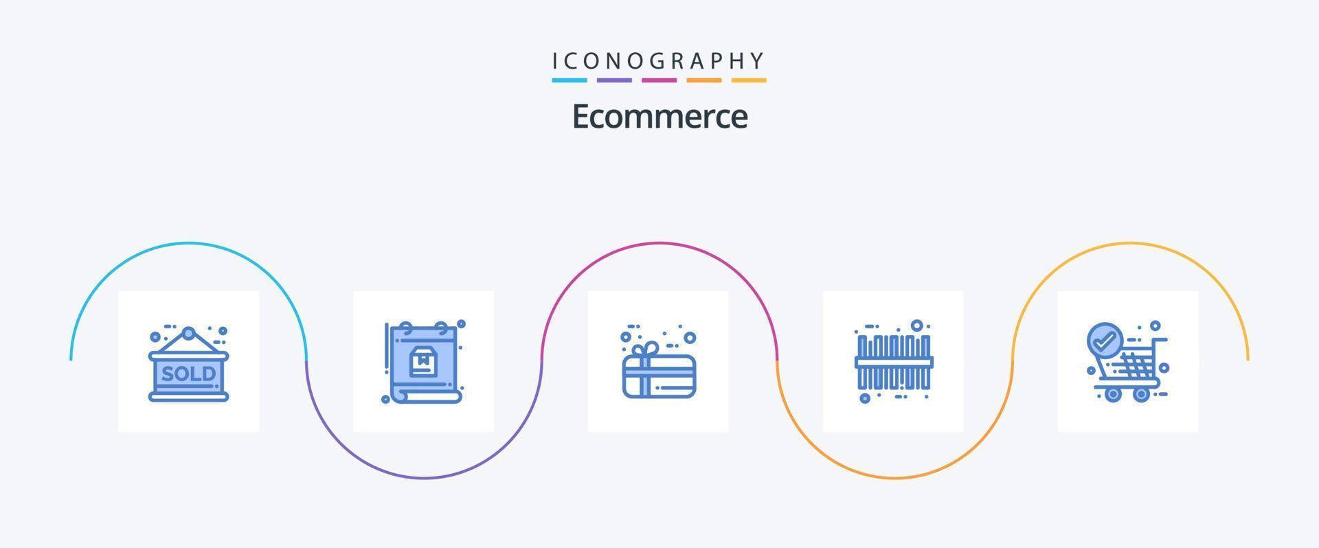 e-handel blå 5 ikon packa Inklusive vagn. ok. gåva. kolla upp. koda vektor