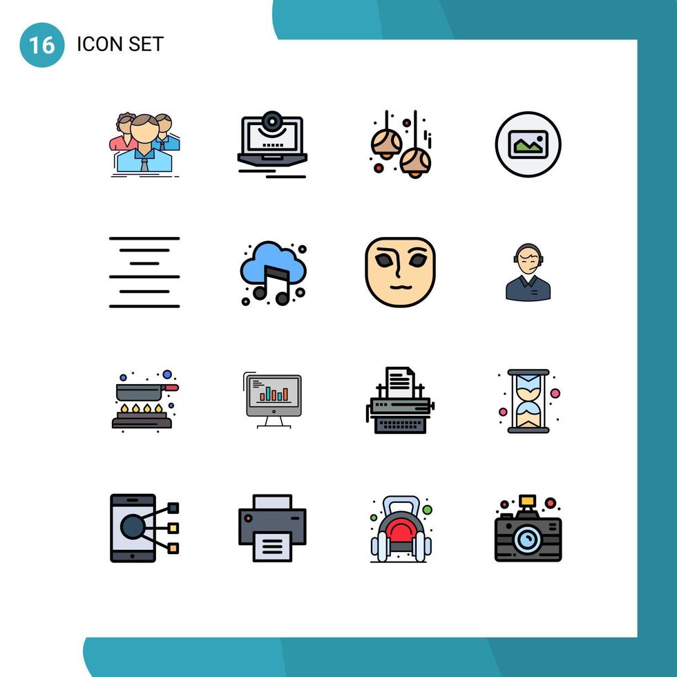 packa av 16 modern platt Färg fylld rader tecken och symboler för webb skriva ut media sådan som grundläggande bild övervaka lampor dekoration redigerbar kreativ vektor design element