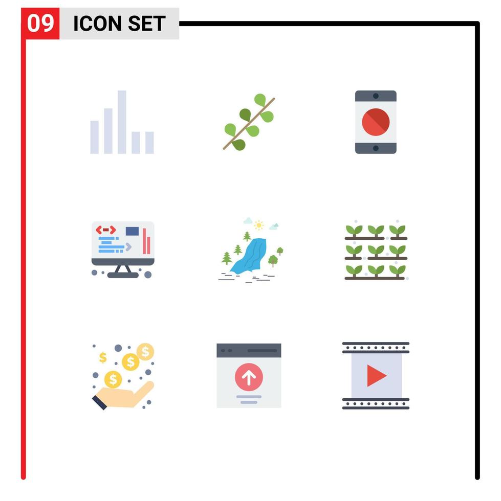 9 universelle flache Farbzeichen Symbole von Baum-Web-Geräteverwaltungsdaten editierbare Vektordesign-Elemente vektor