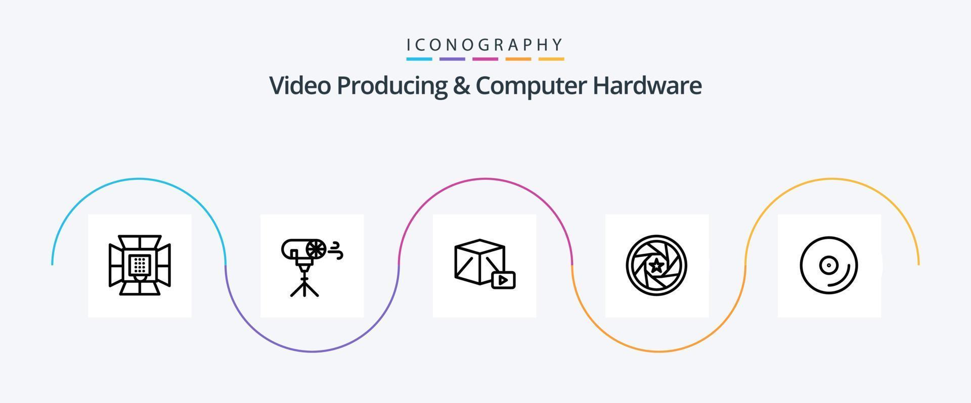 video producerar och dator hårdvara linje 5 ikon packa Inklusive Foto. logotyp. särskild. filma. låda vektor