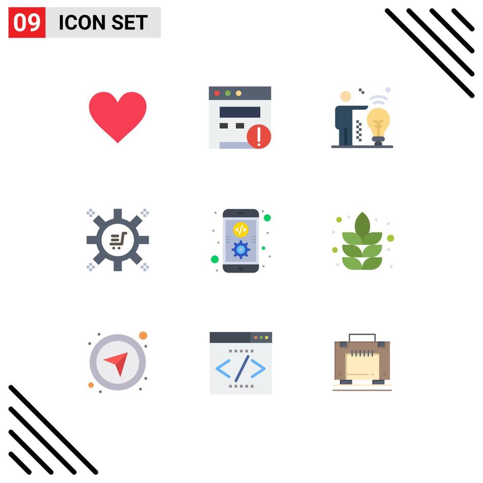 Packung mit 9 modernen flachen Farbzeichen und Symbolen für Web-Printmedien wie mobile Coding Man App Marketing-Prozess editierbare Vektordesign-Elemente vektor