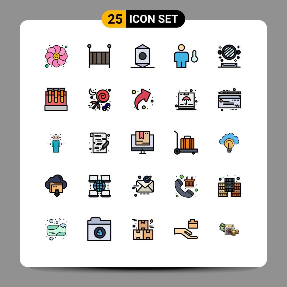25 universell fylld linje platt färger uppsättning för webb och mobil tillämpningar badrum mänsklig godis grader avatar redigerbar vektor design element