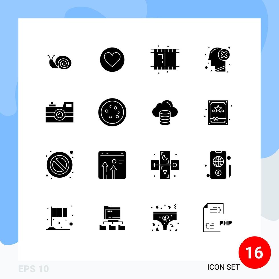 uppsättning av 16 modern ui ikoner symboler tecken för kamera mark filma mänsklig fel redigerbar vektor design element