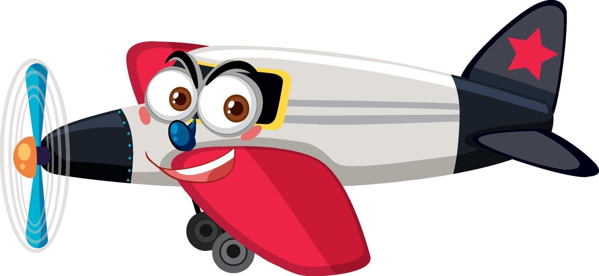 Flugzeug mit Gesichtsausdruck-Zeichentrickfigur auf weißem Hintergrund vektor
