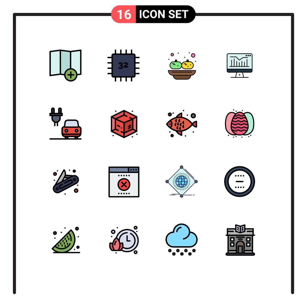 16 universell platt Färg fylld rader uppsättning för webb och mobil tillämpningar avgift övervaka mat Graf dator redigerbar kreativ vektor design element