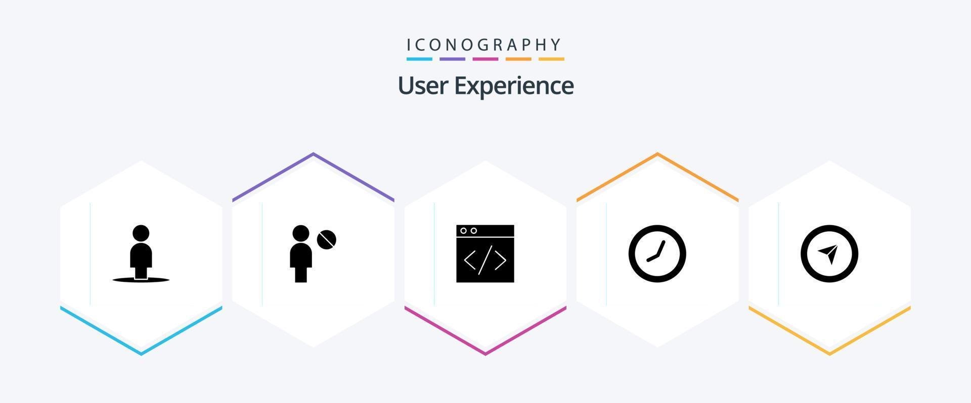 Benutzererfahrung 25 Glyphen-Icon-Pack einschließlich . Zeit . Uhr . Entwicklung vektor