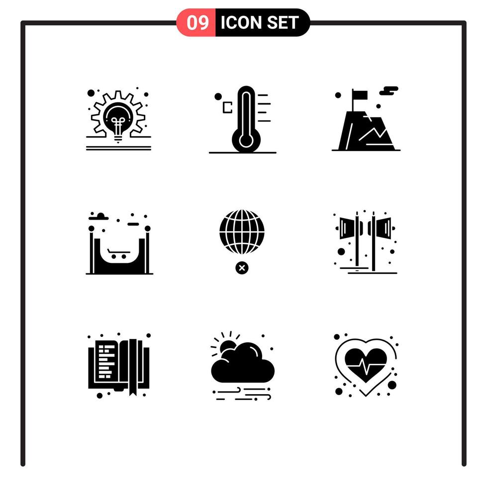 solides Glyphenpaket mit 9 universellen Symbolen für globale Skate-Temperatur-Life-Mountain-bearbeitbare Vektordesign-Elemente vektor