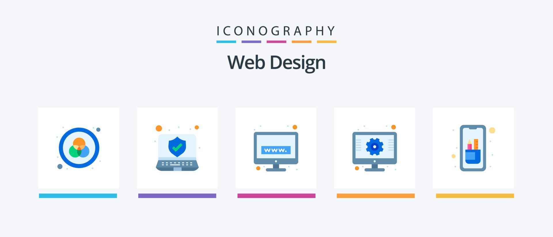 Webdesign Flat 5 Icon Pack inklusive Tablet. Design. www. App. Bildschirm. kreatives Symboldesign vektor