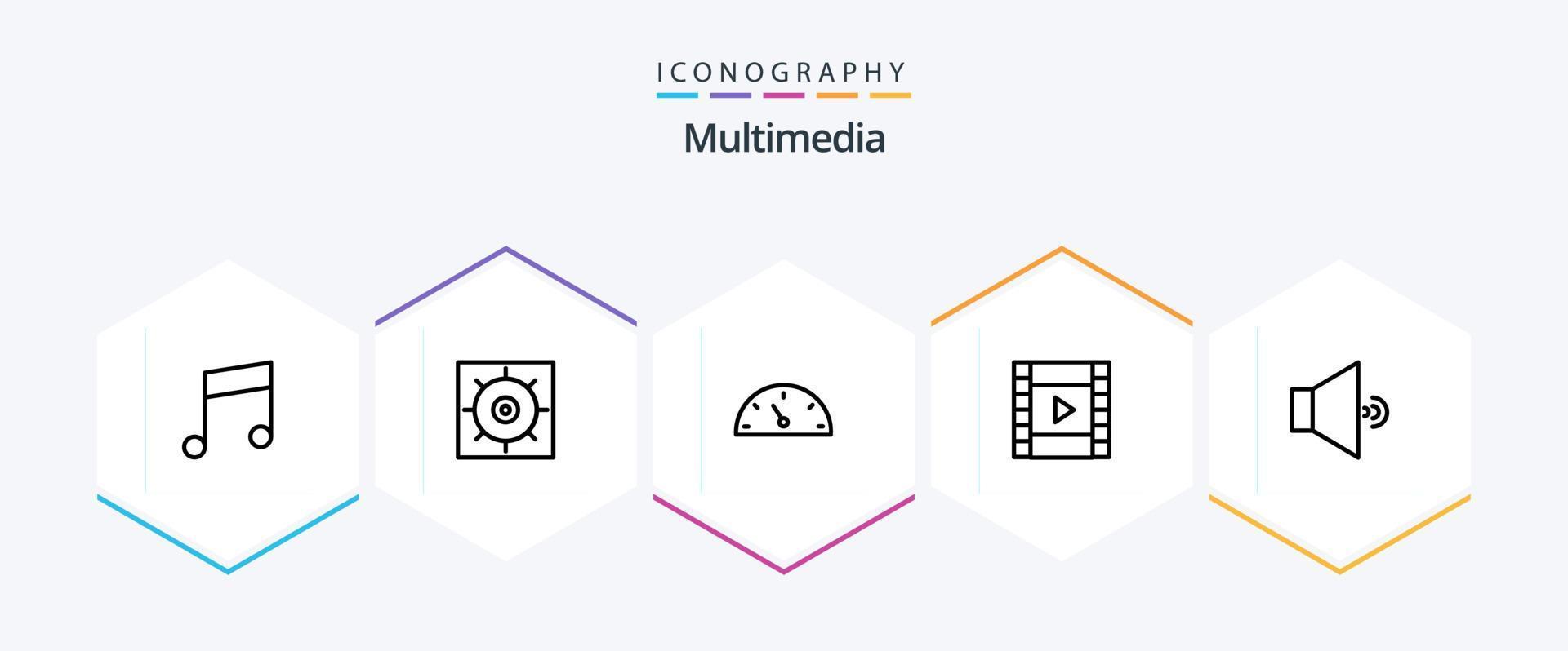 Multimedia-Symbolpaket mit 25 Zeilen, einschließlich . . Geschwindigkeit. Volumen. Klang vektor