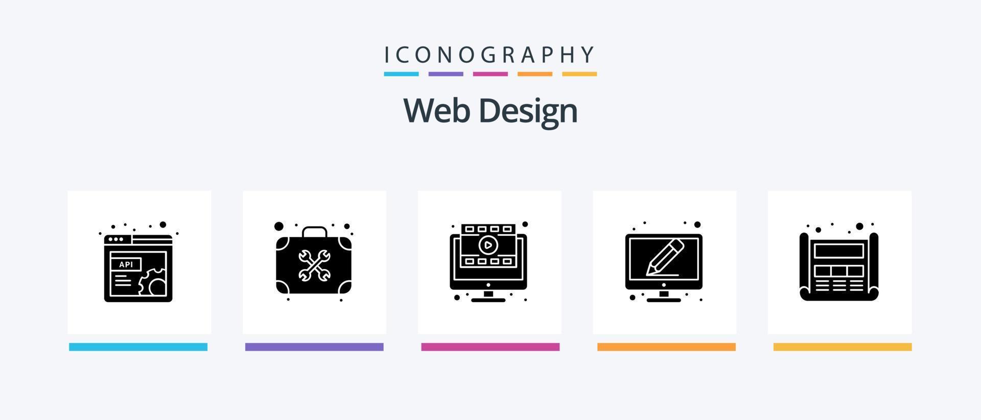 webb design glyf 5 ikon packa Inklusive design. skriva. arbete. penna. uppkopplad. kreativ ikoner design vektor
