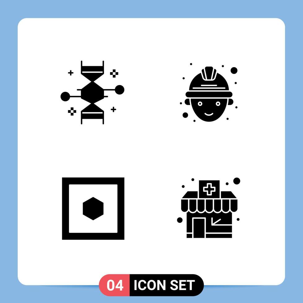 uppsättning av 4 vektor fast glyfer på rutnät för kromosom form genetisk modifiering gruvarbetare apotek affär redigerbar vektor design element