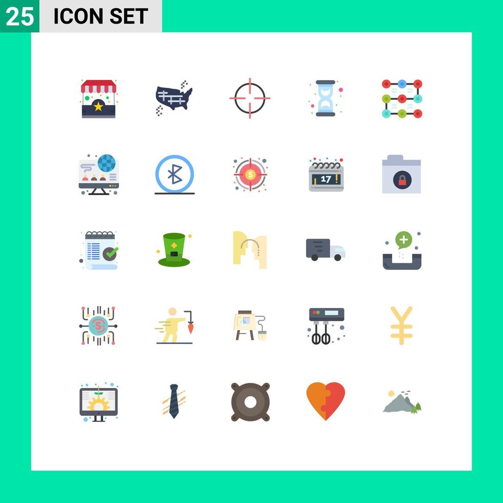 25 användare gränssnitt platt Färg packa av modern tecken och symboler av låsa Kolla på Amerika timme symboler redigerbar vektor design element