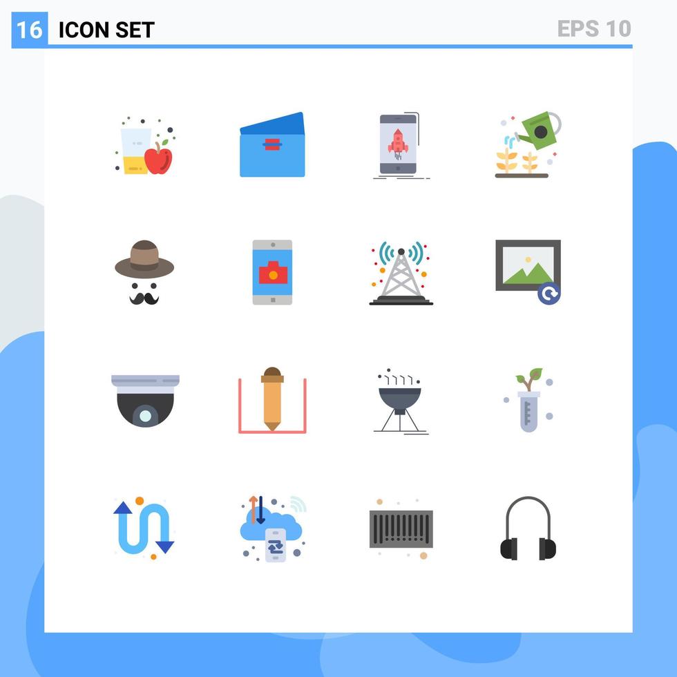 16 universelle flache Farbzeichen Symbole der Natur Landwirtschaft Münztelefon starten editierbares Paket kreativer Vektordesign-Elemente vektor