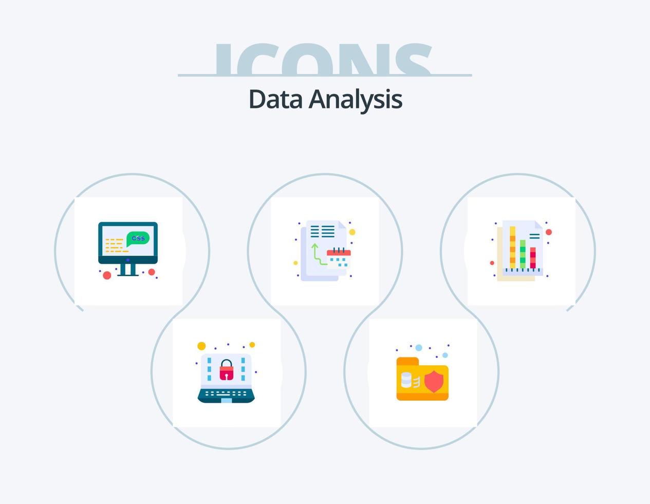 data analys platt ikon packa 5 ikon design. dokumentera. Graf. säkerhet. digital. förvaltning vektor