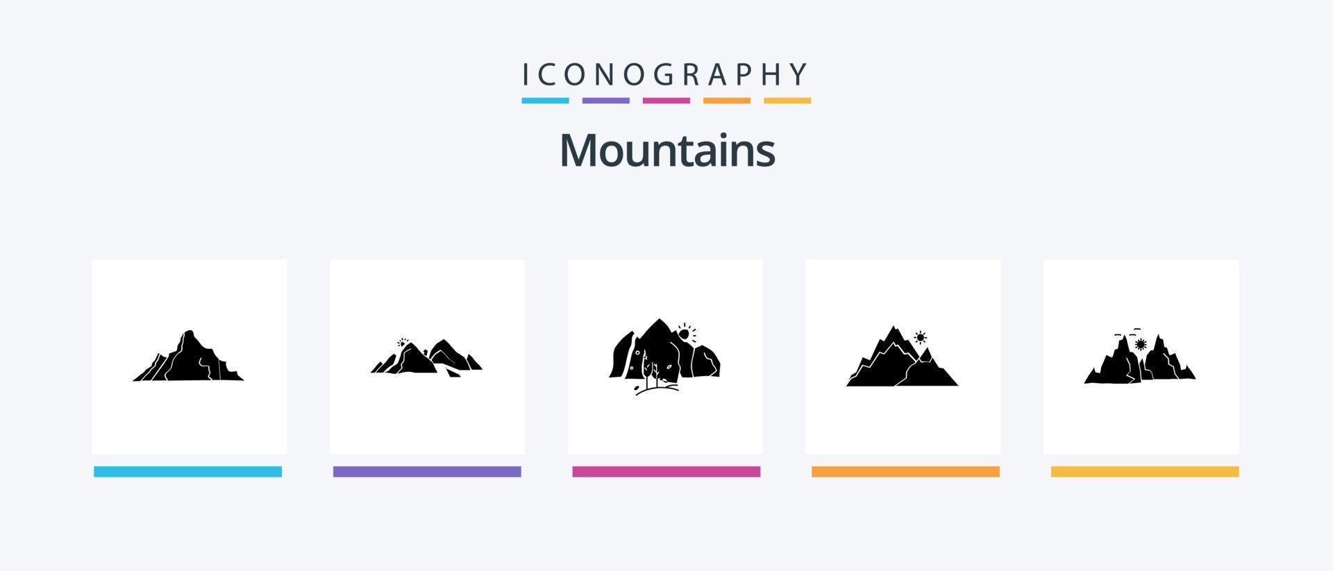 bergen glyf 5 ikon packa Inklusive kulle. berg. natur. träd. natur. kreativ ikoner design vektor