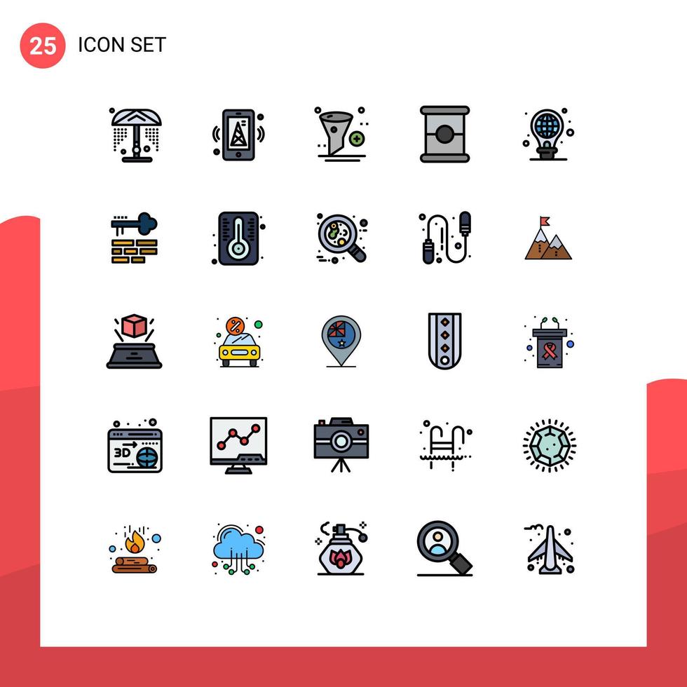 25 fylld linje platt Färg begrepp för webbplatser mobil och appar ljus skydd app skräppost mat redigerbar vektor design element