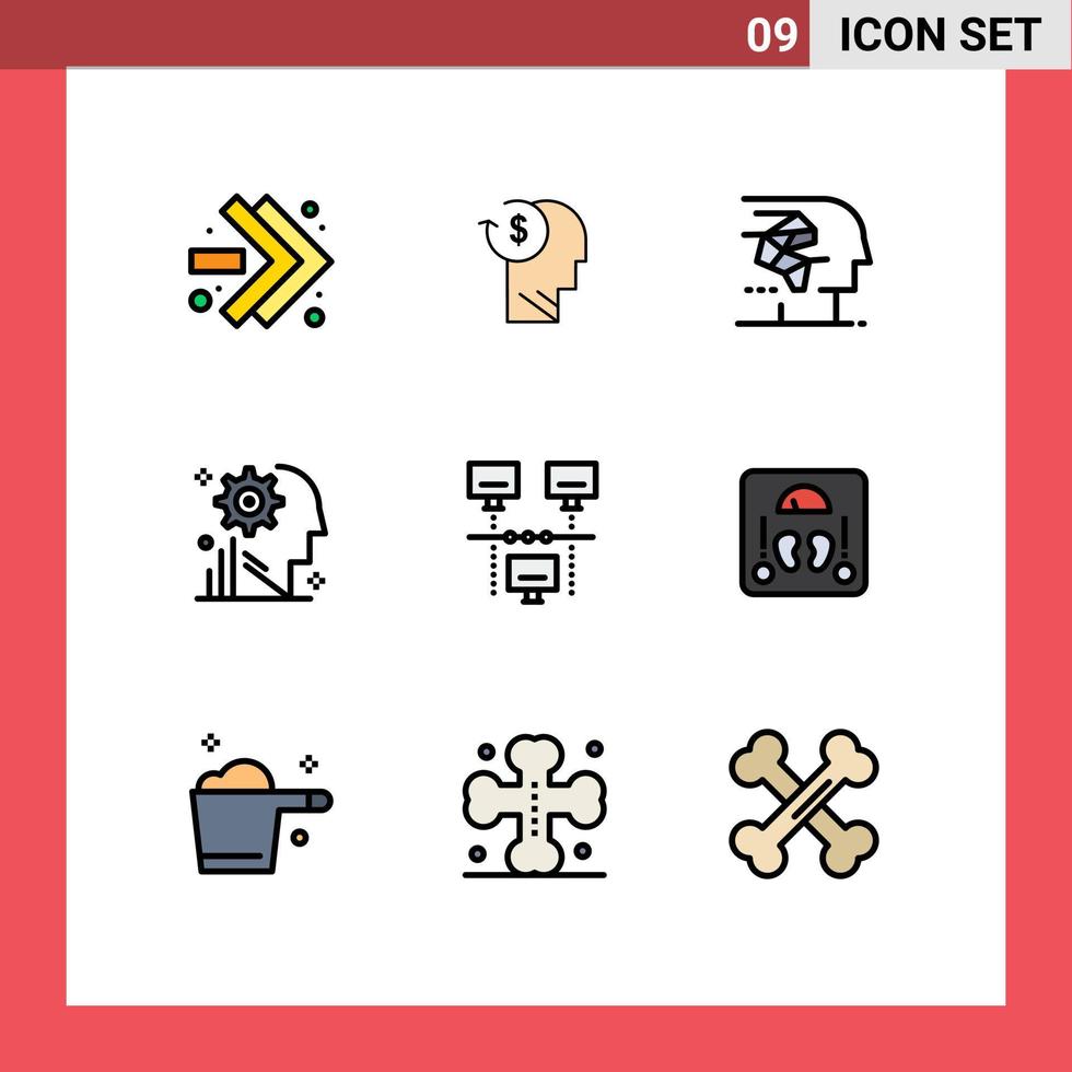 packa av 9 kreativ fylld linje platt färger av redskap användare företag sinne mänsklig redigerbar vektor design element