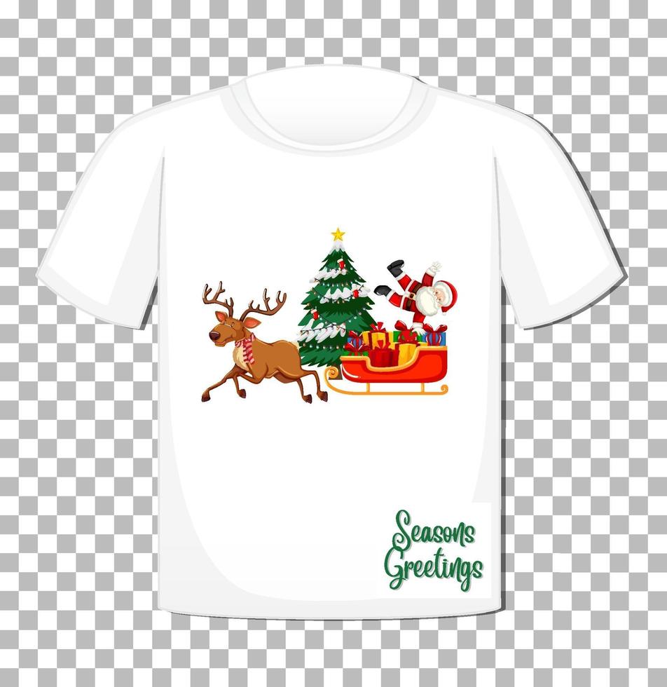 Weihnachtsmann-Zeichentrickfilmfigur mit Weihnachtsthemaelement auf T-Shirt vektor